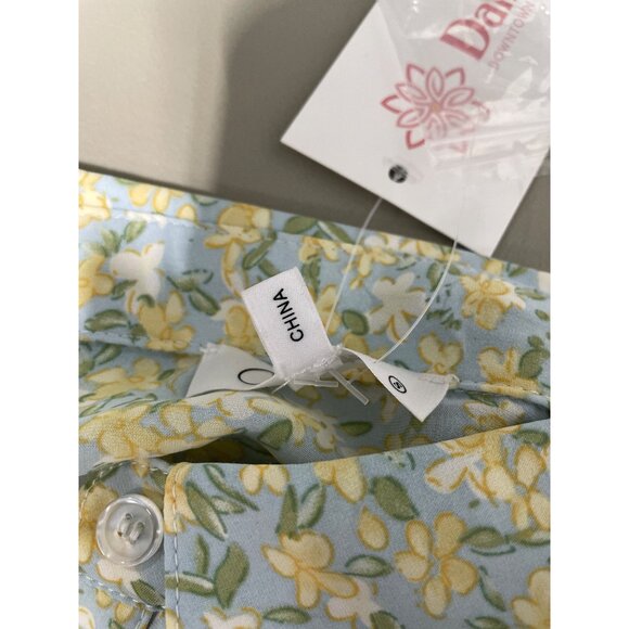 Calista Margo Blouse Size Small Floral Crop Button Up Tie Front Blue Yellow NEW - Picture 6 of 10